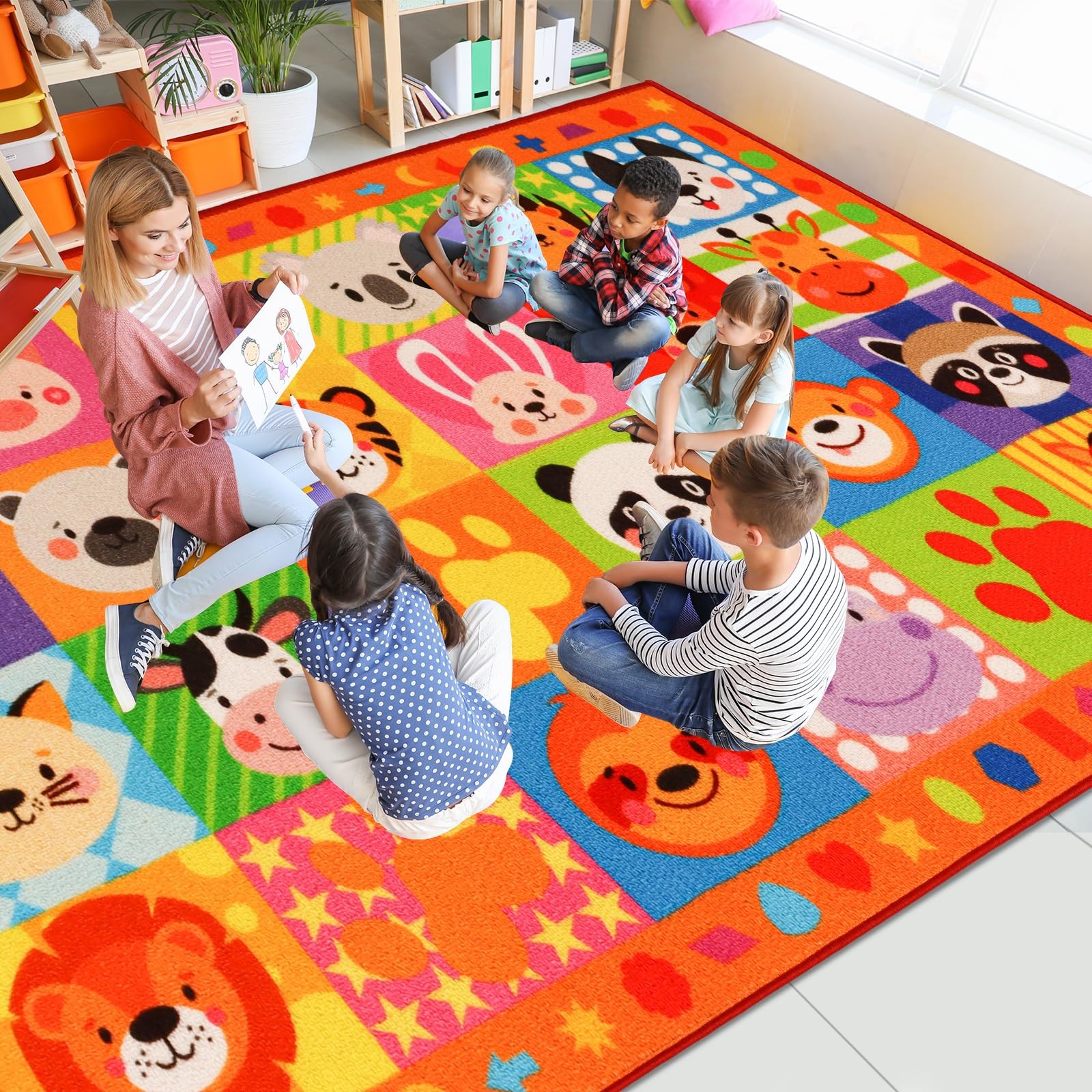 Classroom Carpet Kids Rug 3’3″ x 5’3″ Non-Slip Educational Playroom Rug