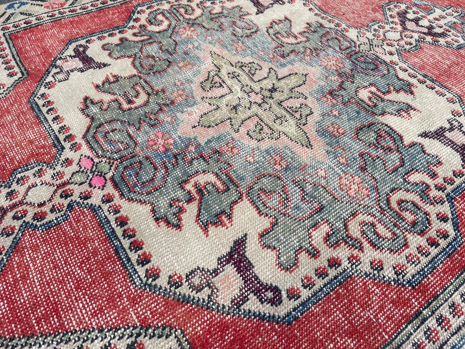 Bohemian Area Rug Handmade Wool Rug Turkish Vintage Traditional Rug 4,2 x 6,9 ft