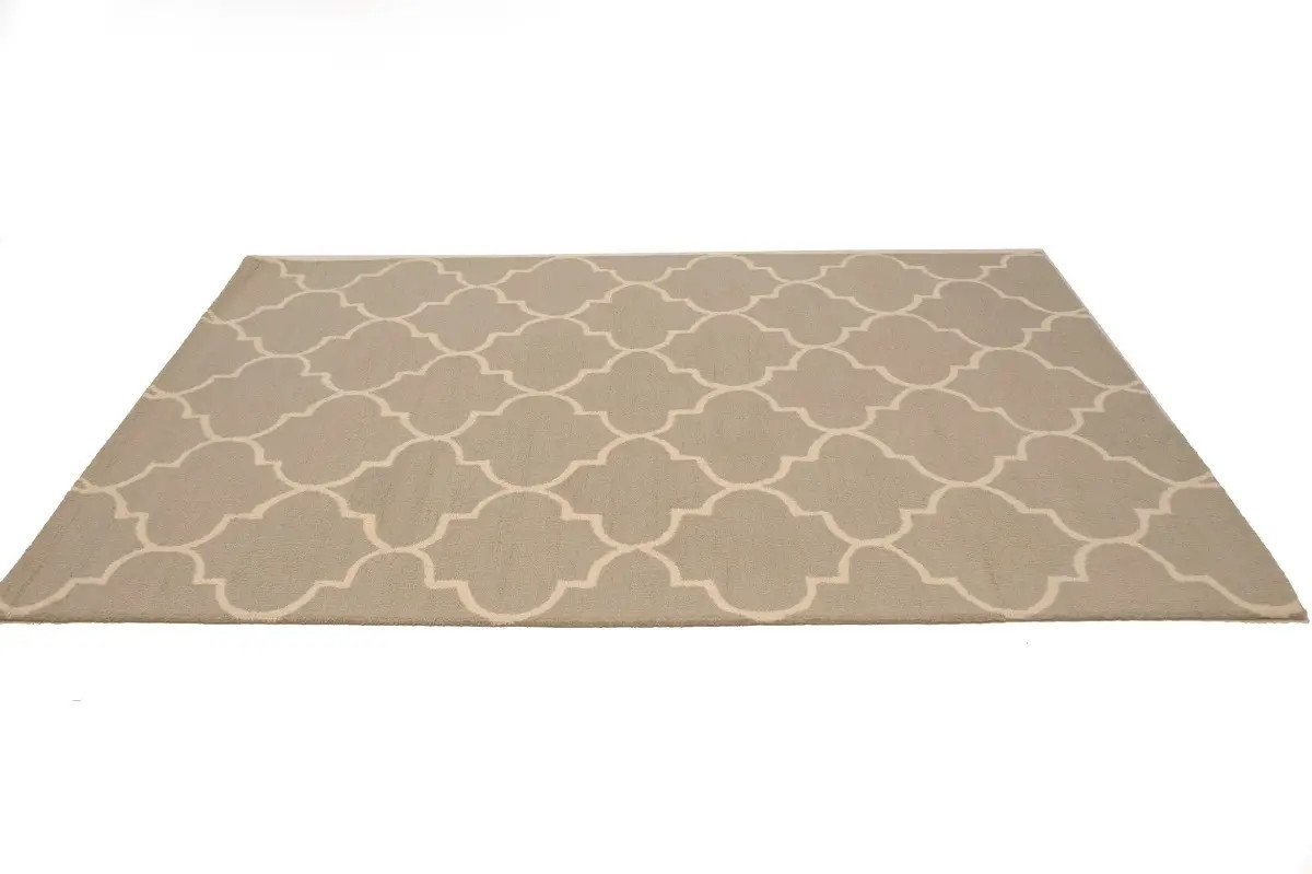 Cream & Beige Trellis Design Contemporary 5X8 Hand-Tufted Modern Rug Wool Carpet
