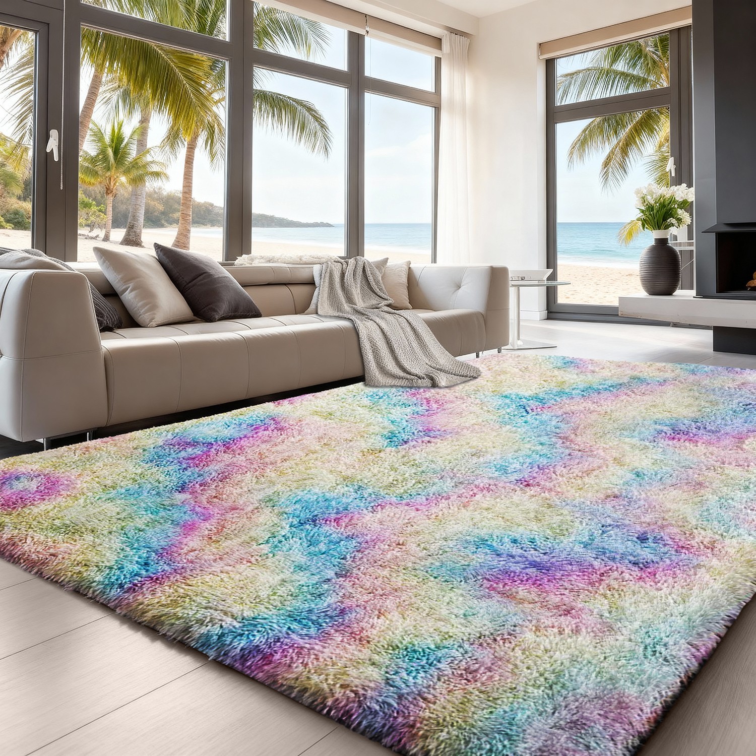 Anti Slip Shaggy Fluffy Area Rugs Soft Faux Fur Rugs Mat for Bedroom Living Room