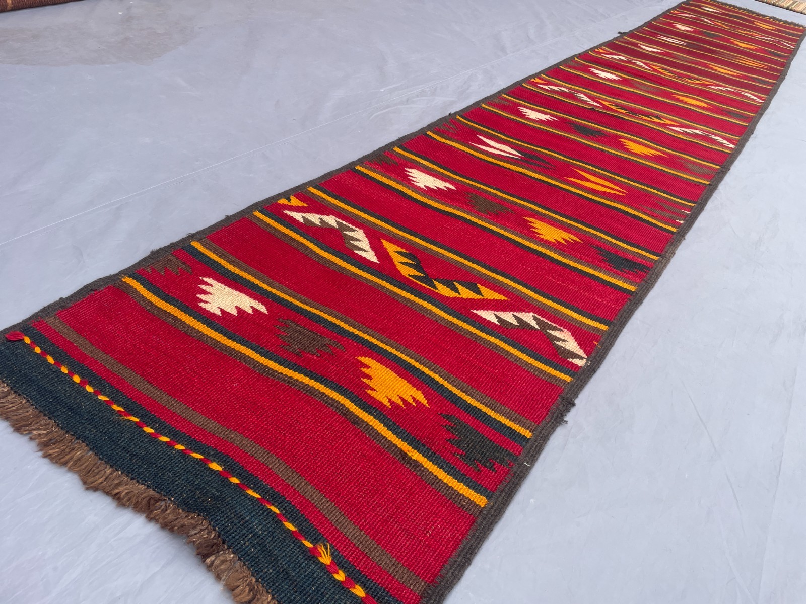 2’4 x 14’8 Ft Rich Red Afghan Kilim Runner Rug – Flatweave Wool Carpet Hallway