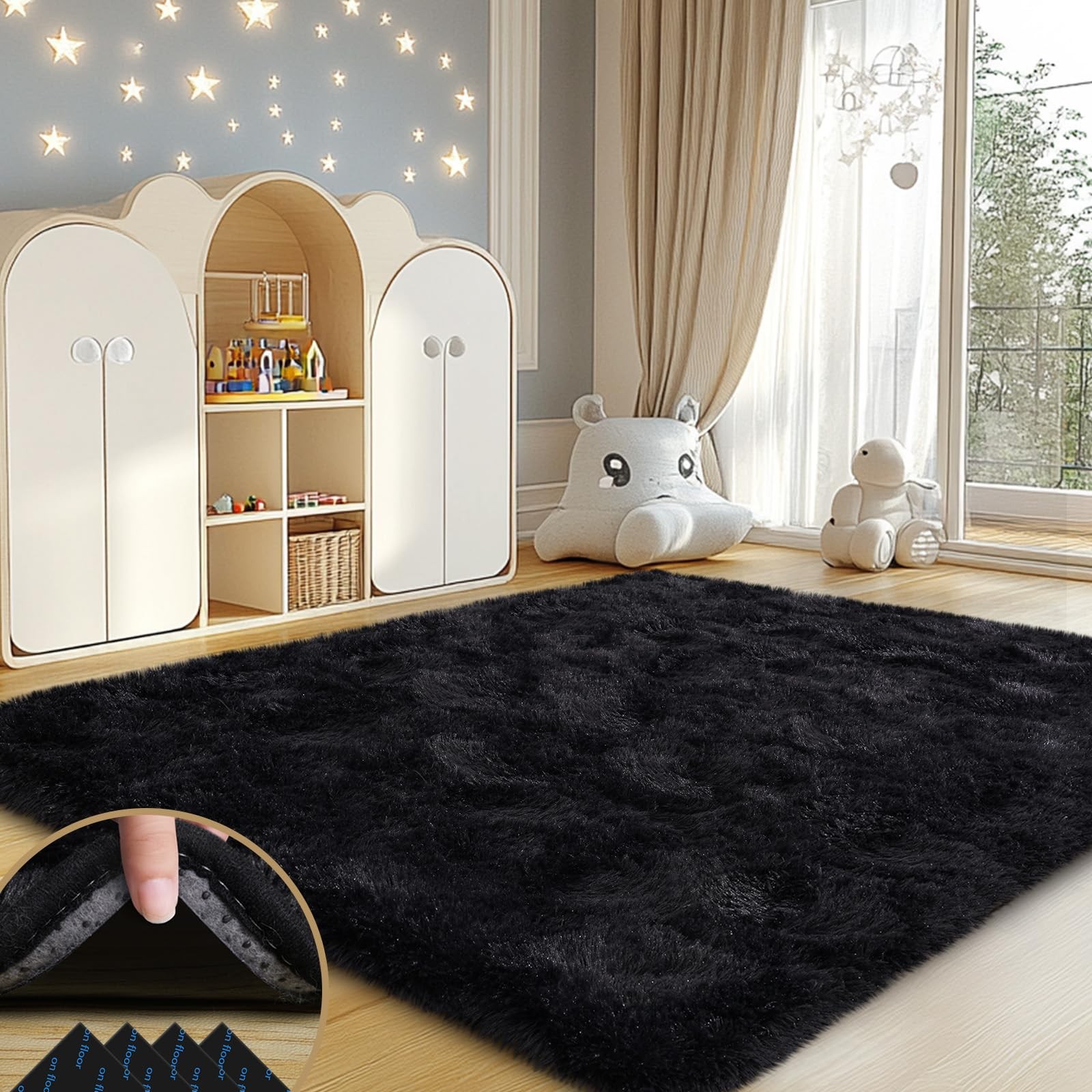 Black Rugs for Living Room 4×6 Feet Large Fluffy Area Rugs for Bedroom Soft C…