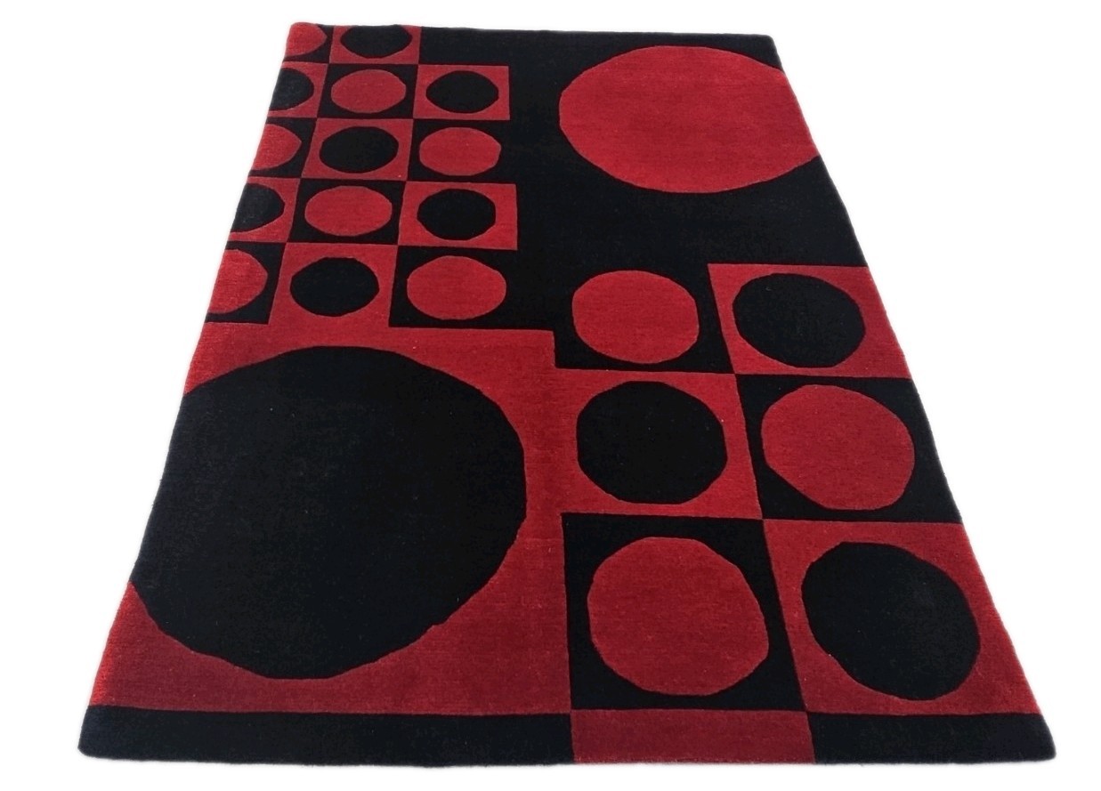 Hand-knotted Tibetan Art Deco Contemporary Black/Red Wool Area Rug 4’2″×5’10
