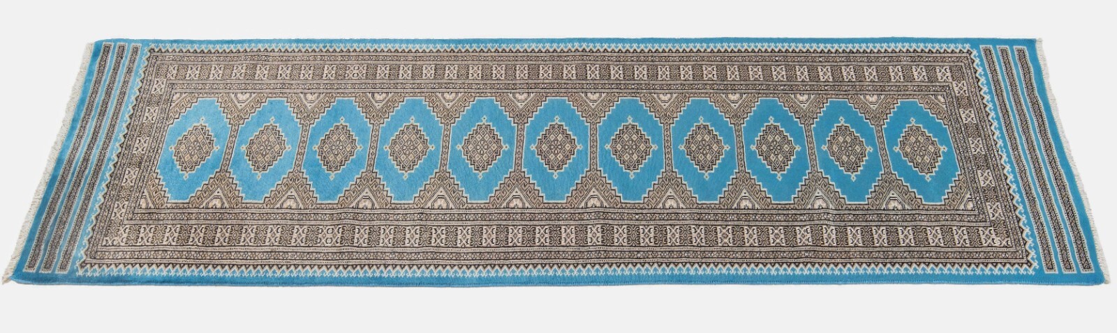 Pakistan Bokhara 105 7/8×31 1/8 in Handwoven Oriental Fine Carpet Runner Blue