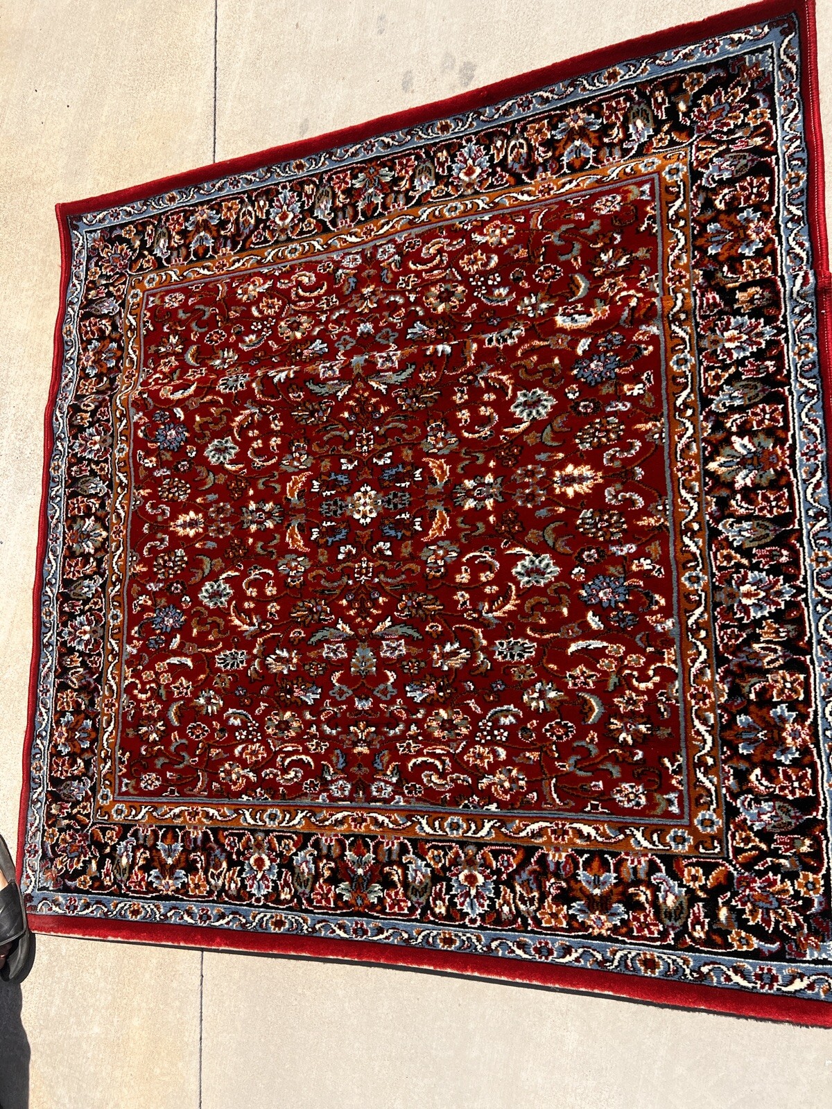 5’x5’ Square Area Rug Jute Cotton Polyester Blend Floral Pattern