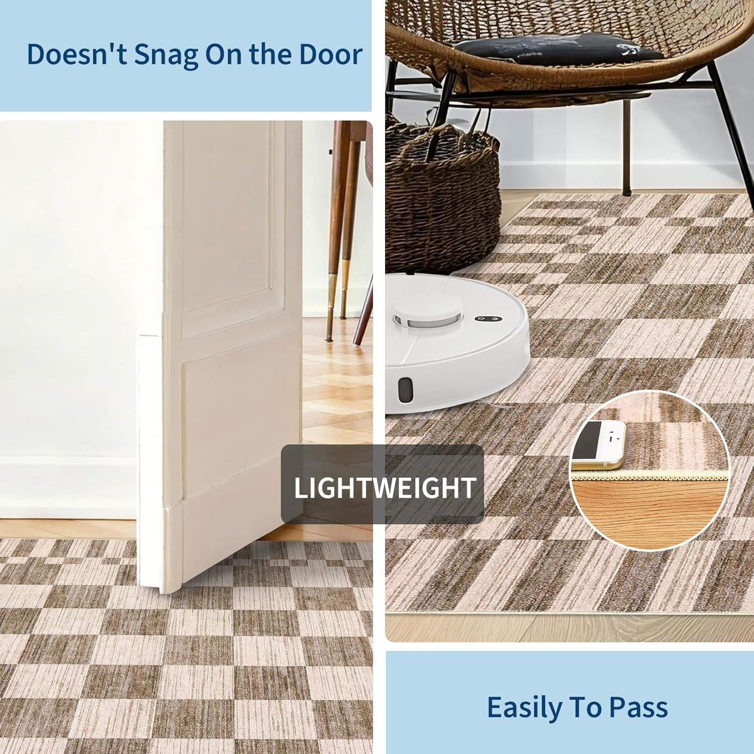 Modern Brown Checkered 9×12 Area Rug – Non-Slip Washable Farmhouse Style