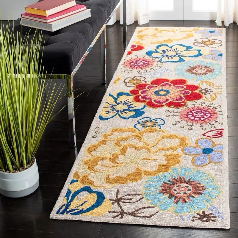 Bloom Hand Hooked Floral Area Rug Tufted Indoor Bright Multicolor Runner 2’ x 6’