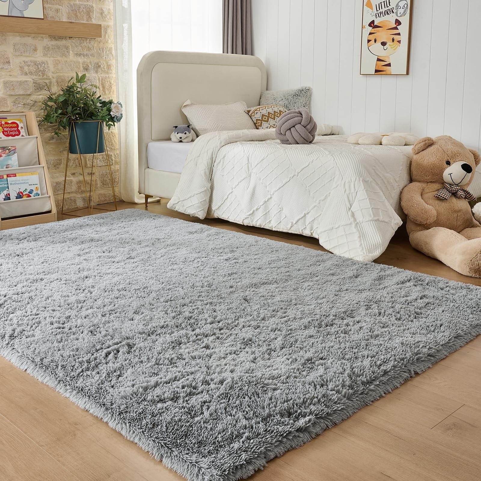 Fluffy Area Rugs 3×5 for Bedroom – Grey Small Shag Rug for Living Room Nurser…