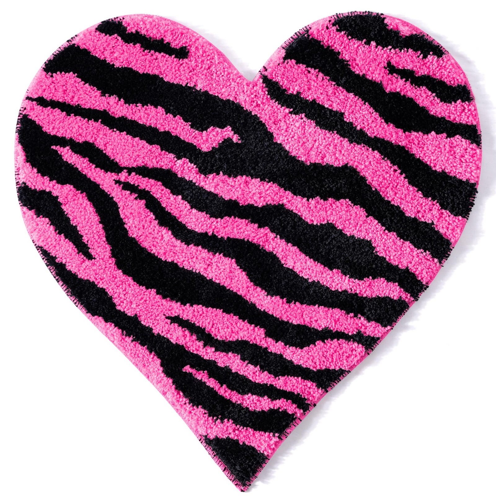 Y2K Hot Pink Zebra Print Rug, 24 Inch Heart Shaped Soft Plush Small Rug with …