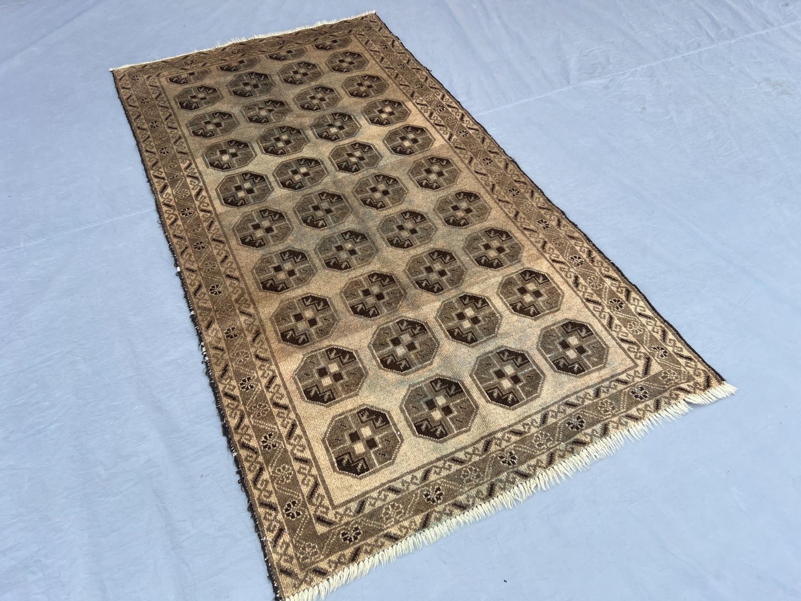3’3 x 6’2 Ft Muted Turkmani Tribal Rug – Afghan Terracotta Handmade Wool Carpet