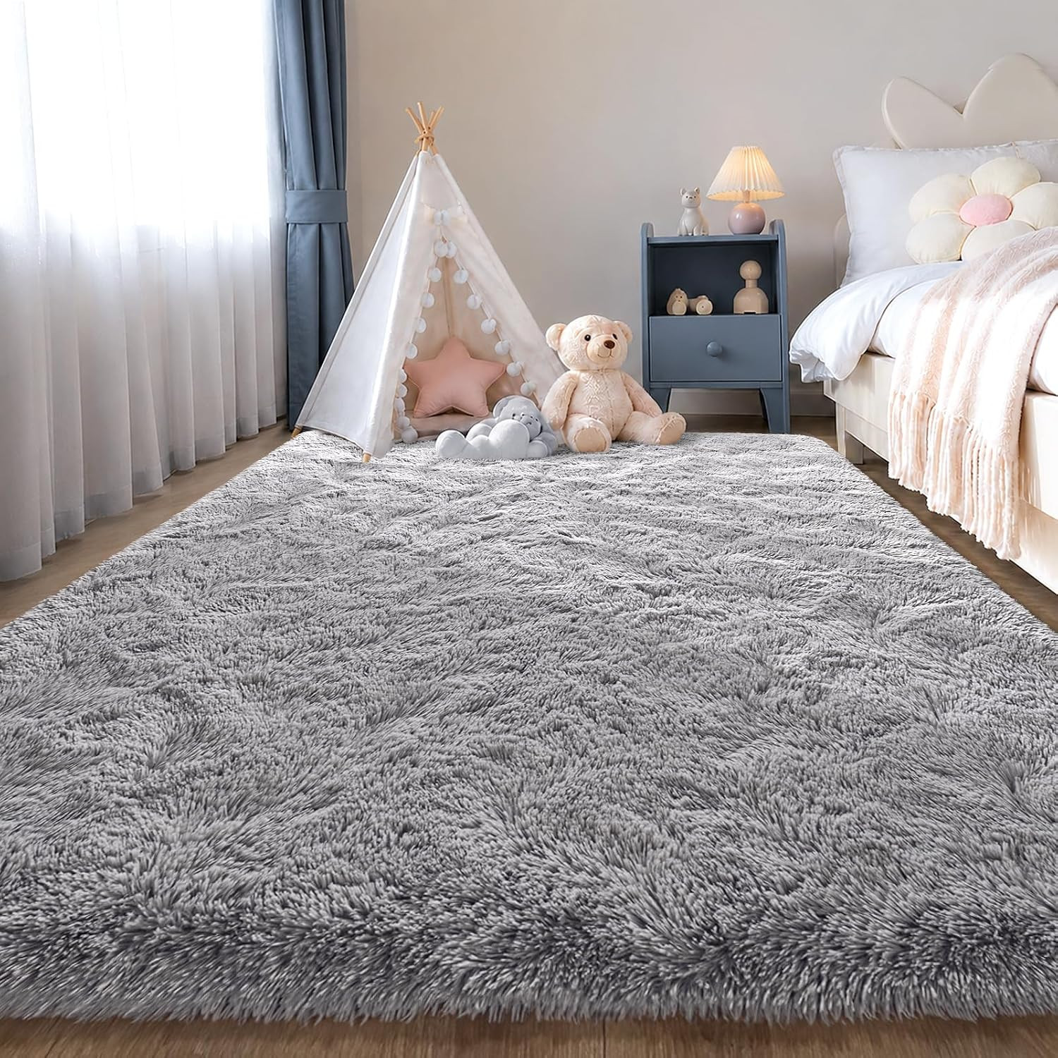 Area Rugs for Living Room Grey Rugs for Bedroom 4X6 Carpet Fluffy Furry Soft Sha