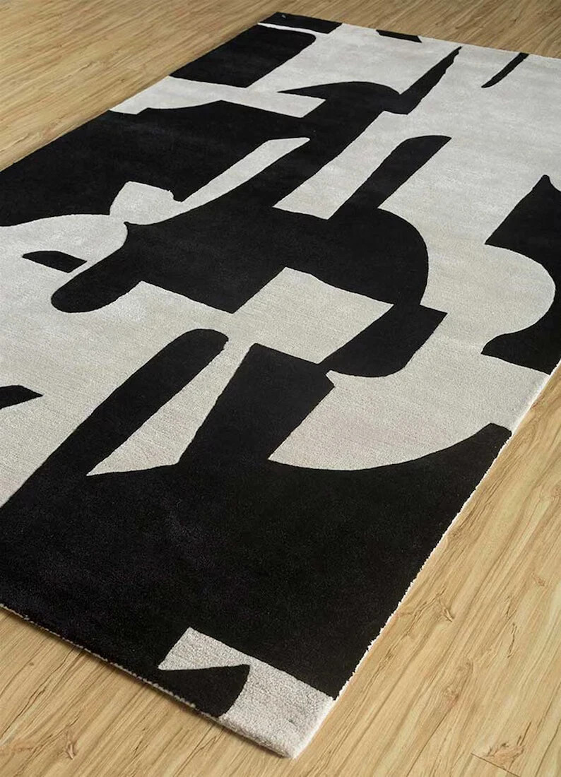 Luxury Hand Tufted Wool & Viscose Rug – Contemporary Black White Multicolor Carp