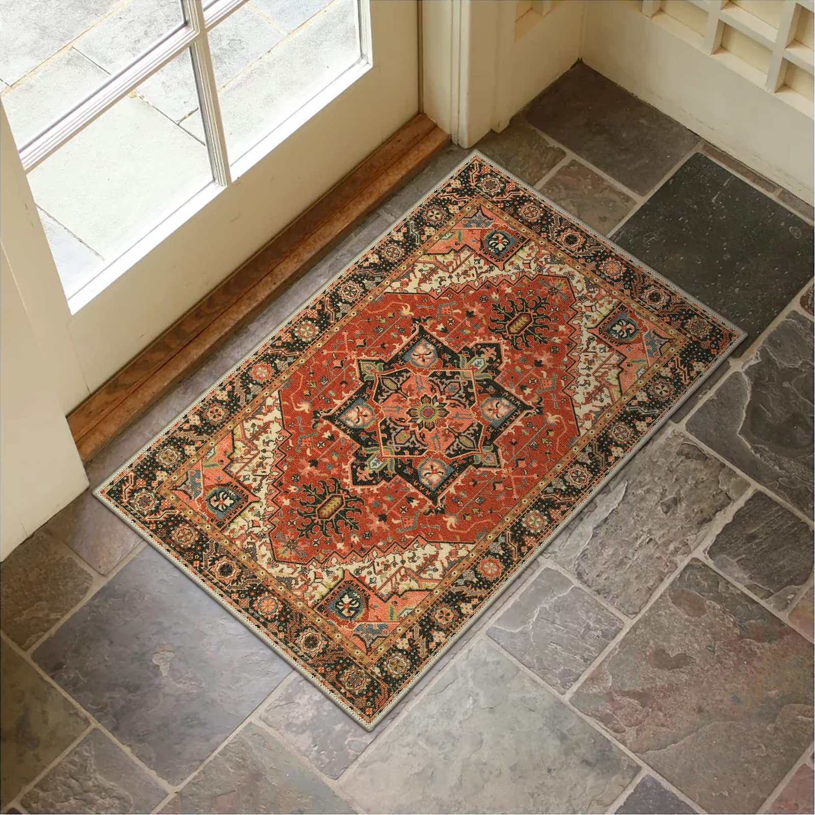 Washable Indoor Door Mat Non Slip Retro Entryway Rug 20×32 Inch Absorbent