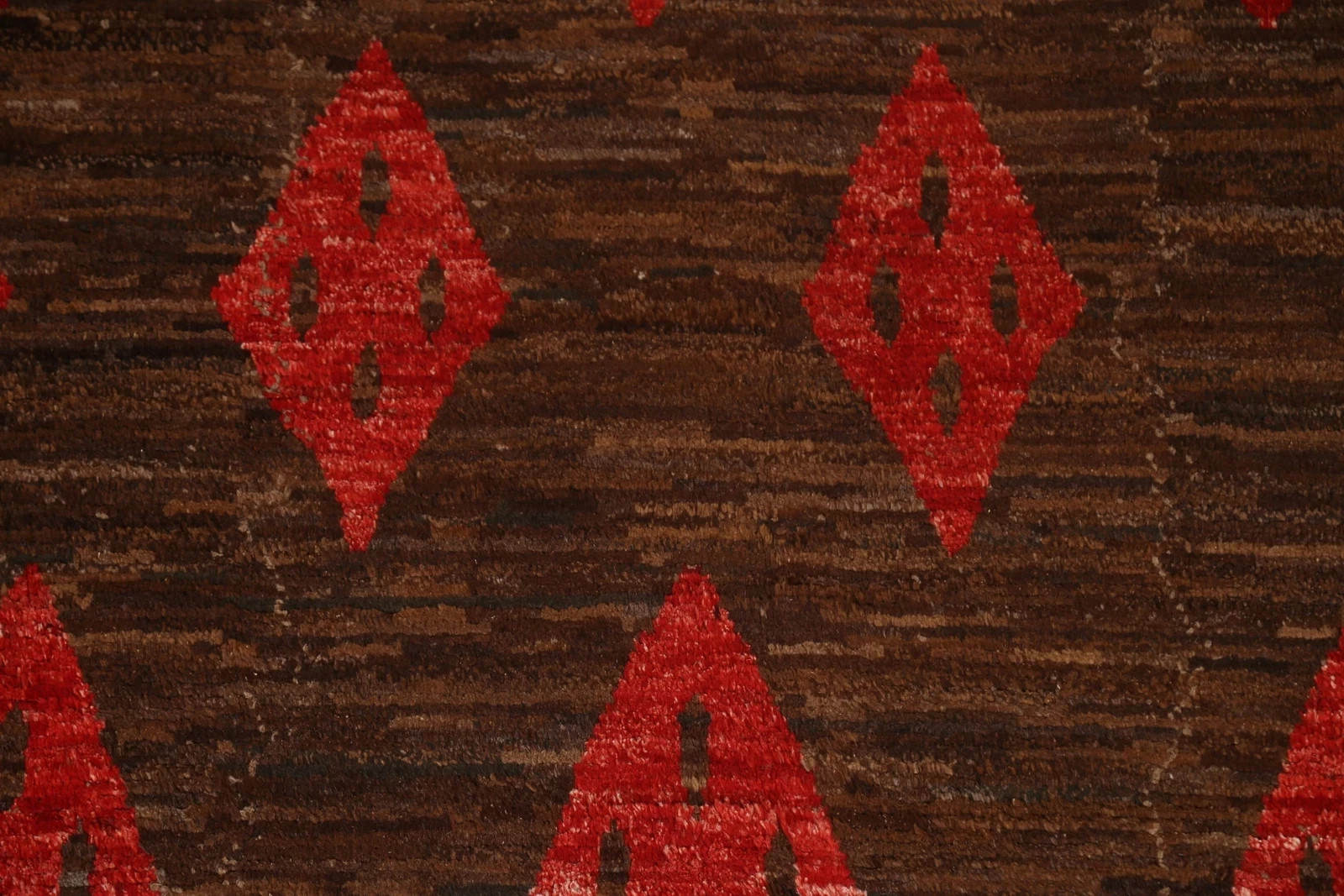 Dark Brown/ Red Geometric Moroccan Area Rug Handmade Living Room Carpet 8×10 ft
