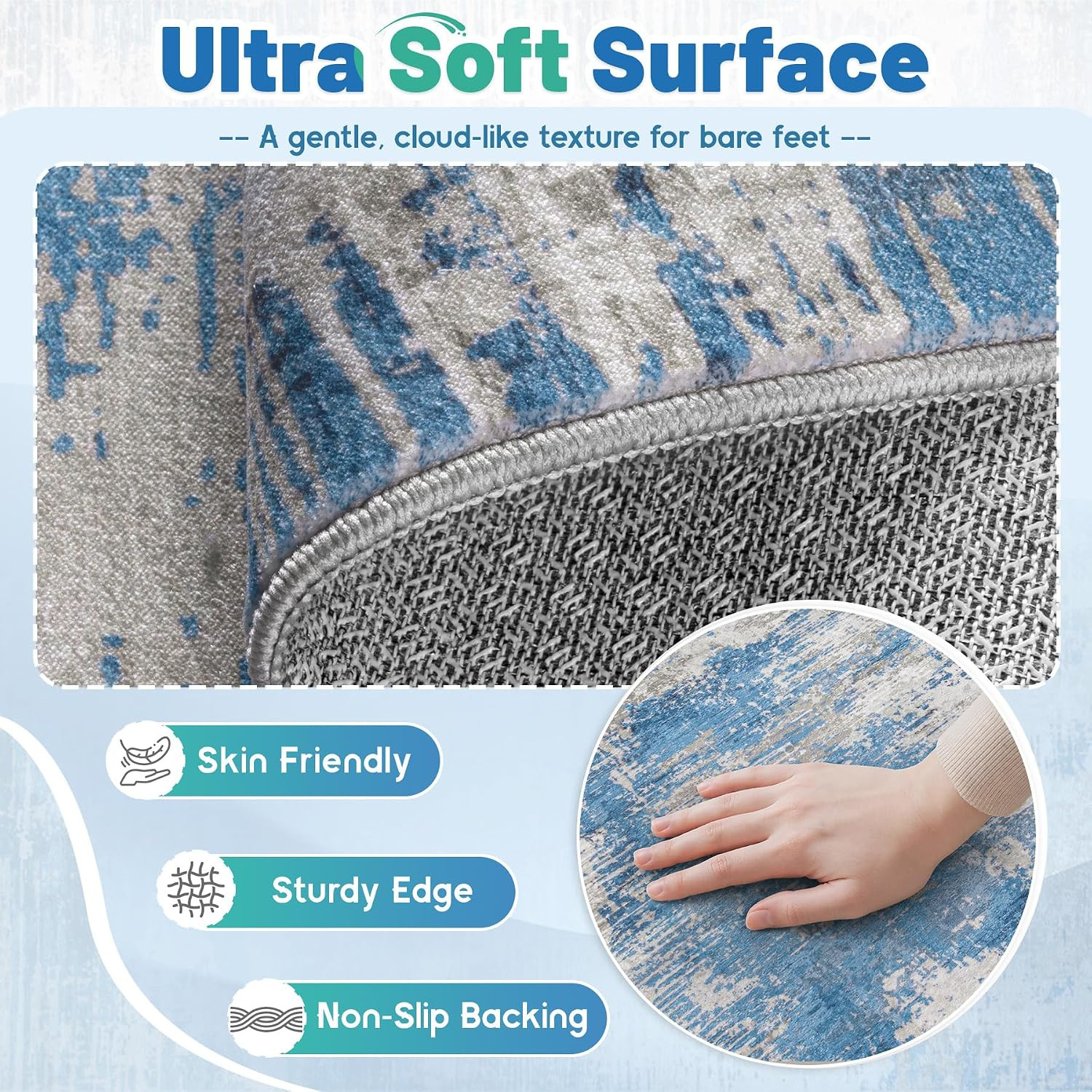 Zomfy 8×10 Area Rugs for Living Room Washable Rug(Blue Grey, 8’x10′) | Modern Ab