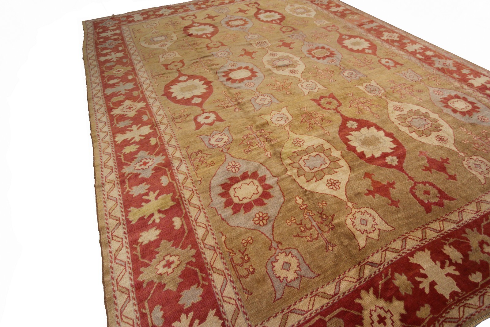 12×15 Vintage Turkish Oushak Rug Geometric Art Nouveau 361cm x 463cm