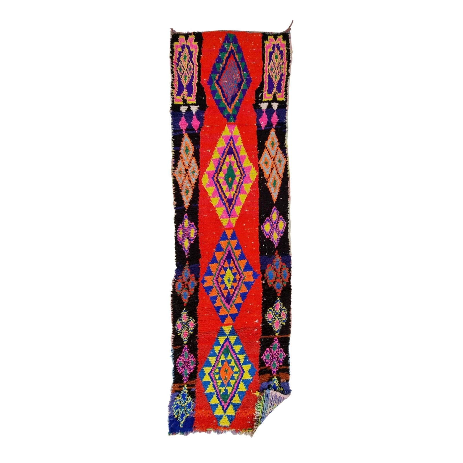 Moroccan Vintage Handmade Runner Rug 2’6×8’8 Geometric Nomad Berber Red Black
