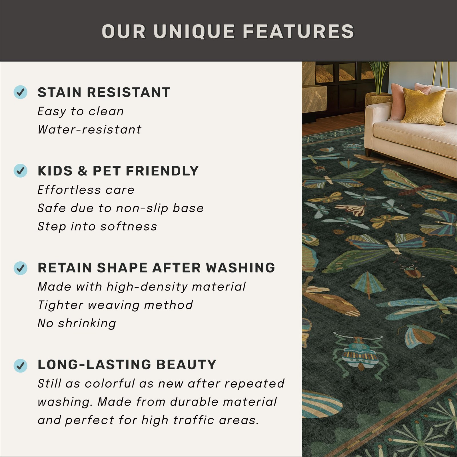 8 Ft Long Hallway Runner Rug – Boho Green Rug for Kitchen Floor, Entrance Indoor