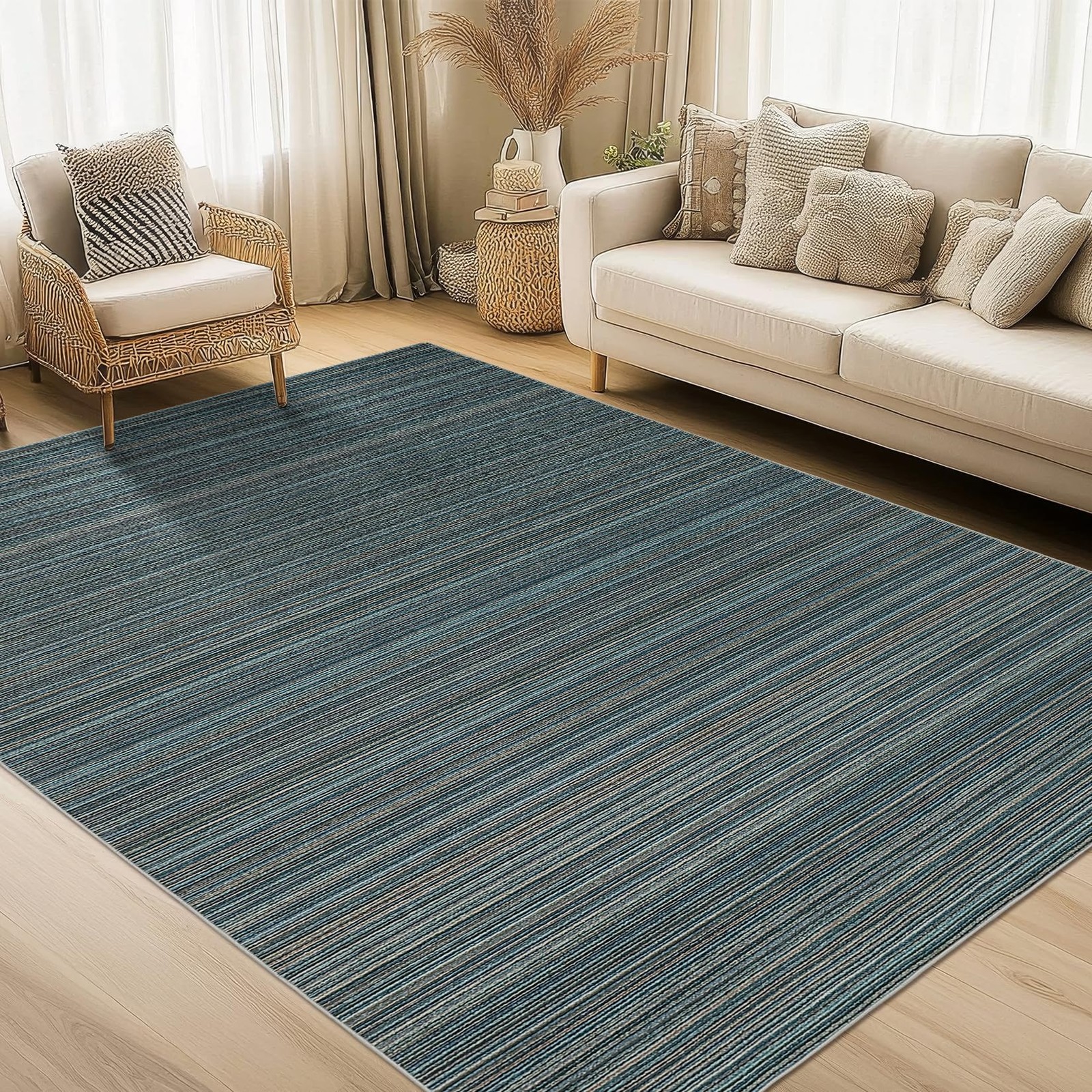 Large Washable Area Rug for Living Room Dining Room Office Distressed Stripes…