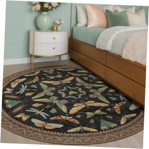 Washable Black 6ft Round Area Rugs for Bedroom Beside Bed – Dark Unique