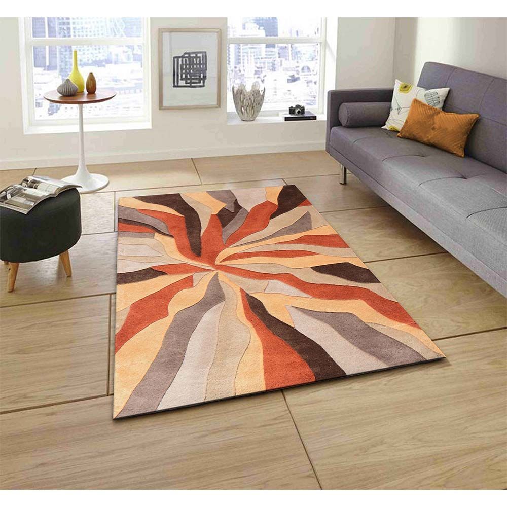 Orange, Gold And Brown Abstract Hand Tufted Wool Carpet