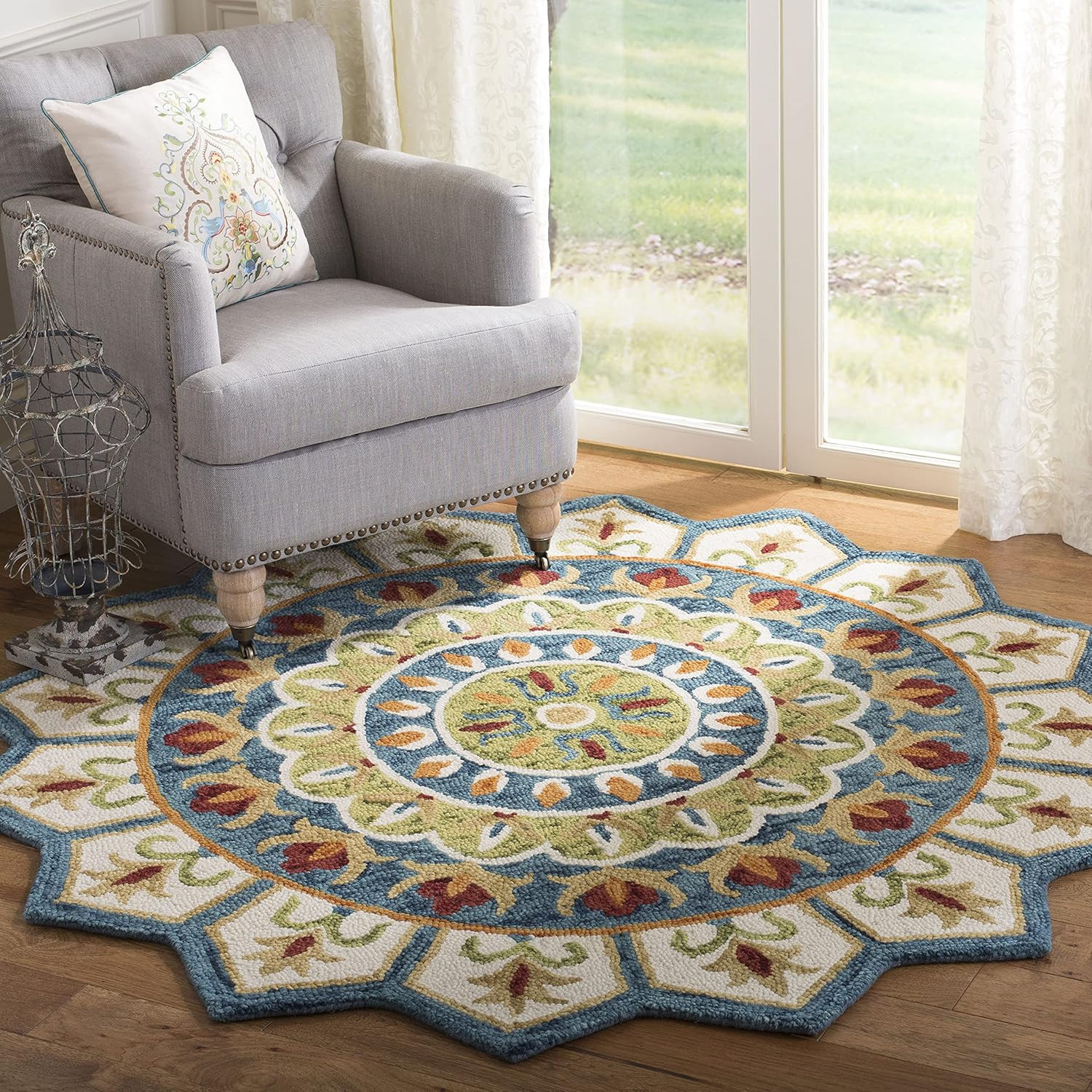 SAFAVIEH Novelty Collection 3′ round Ivory/Blue NOV605M Handmade Boho Floral Pre