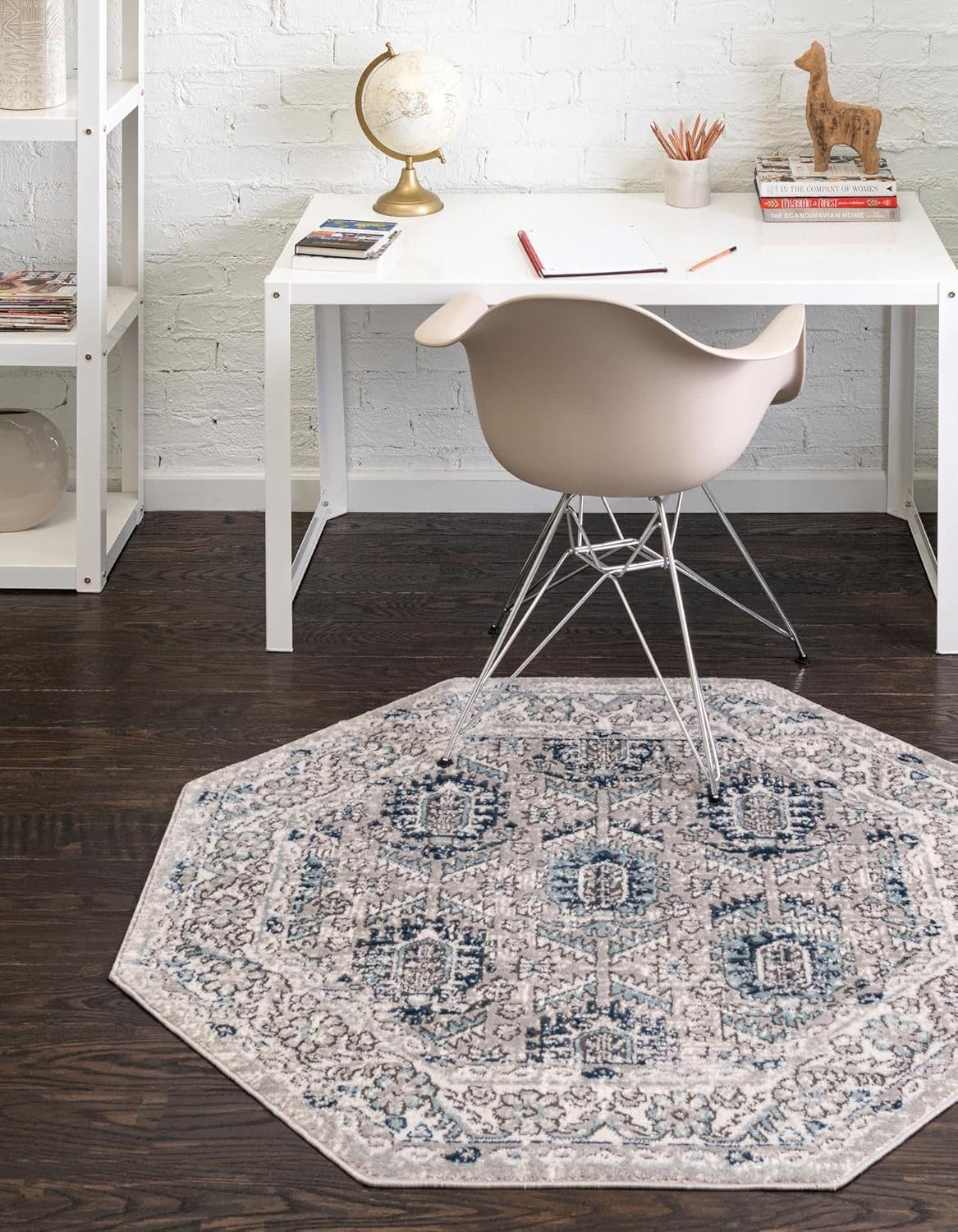 Nyla Princess Octagon Area Rug – 7’1″ Gray/Ivory Elegance