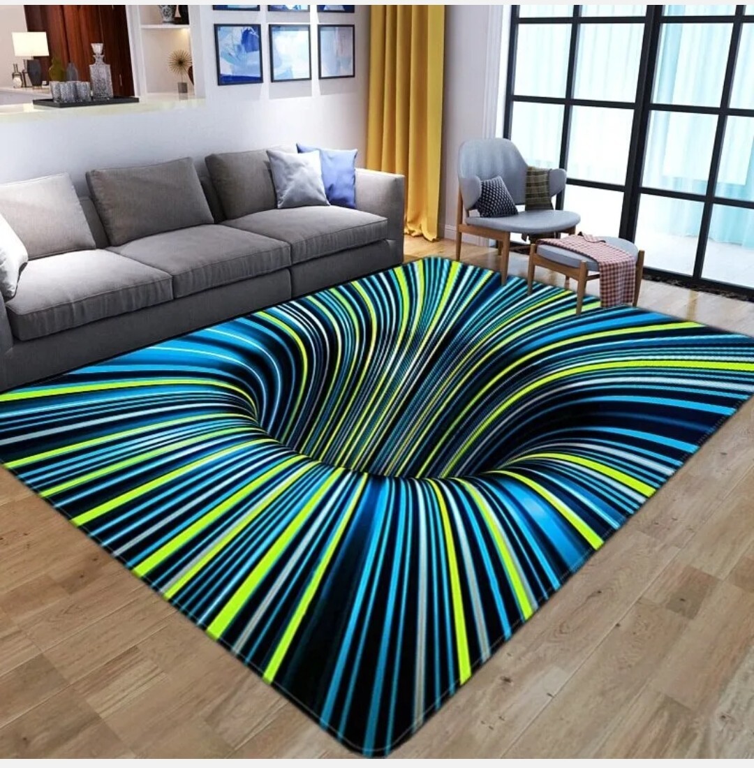 3D Effect Carpet Vortex Optical Illusion Floor Area Rug Abstract Geometric Mat