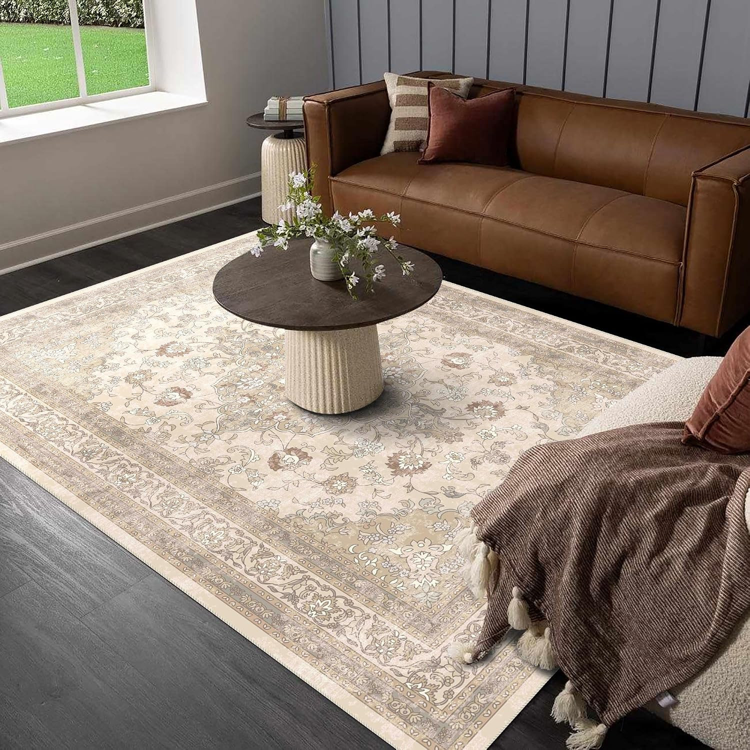 8X10 Neutral Area Rugs for Living Room, Non-Slip Backing Washable Rug 8X10, Beig