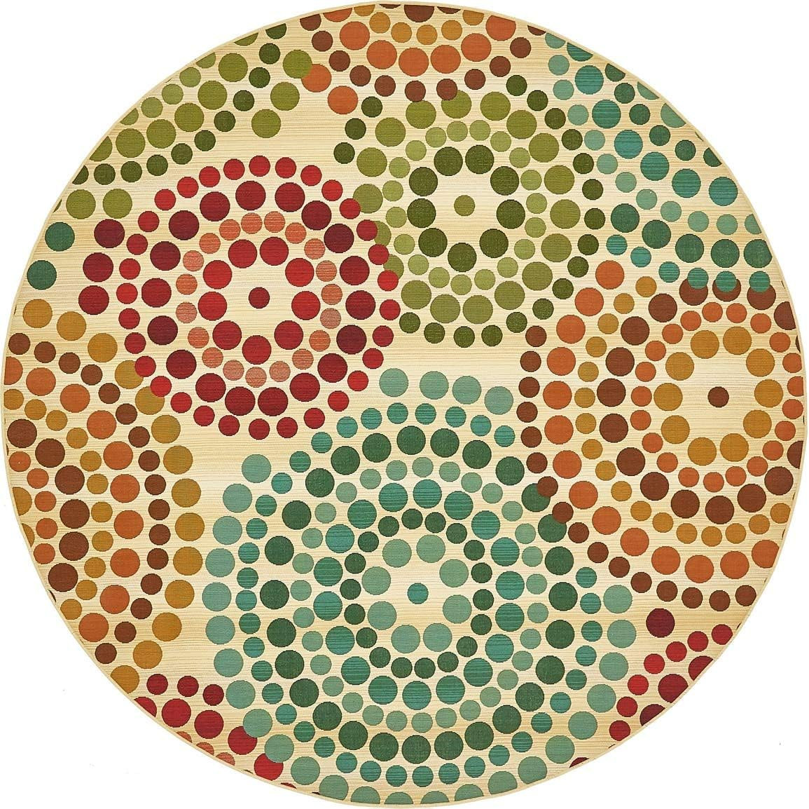 Modern Outdoor Area Rug – Spark 8′ Round Beige/Burgundy