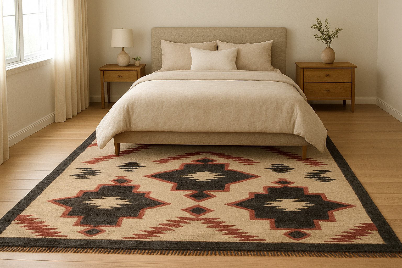Handwoven Geometric Jute Wool Kilim Rug Tribal Carpet Fringe Beige Grey runner