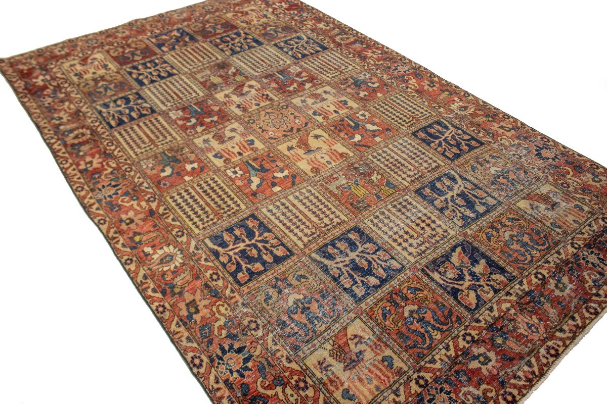 One-of-a-Kind Antique Oriental Rug Pictorial Garden Design Carpet 6’6X10’6 ft