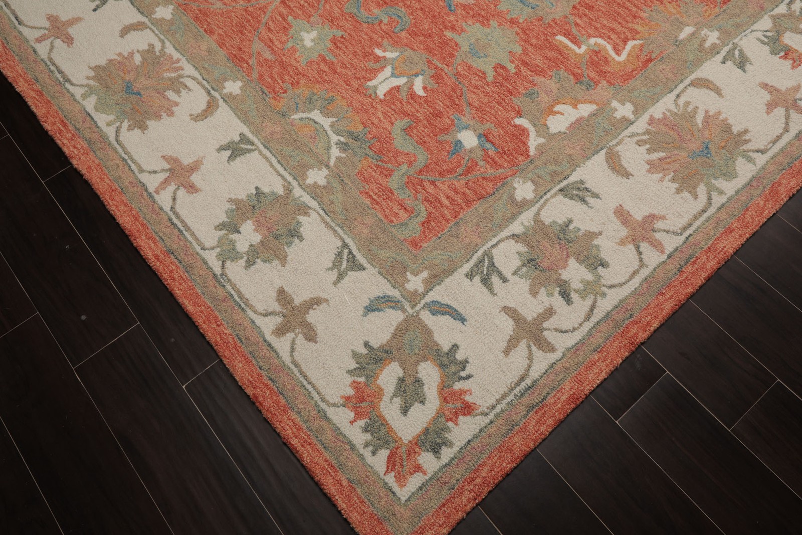 Multi Size LoomBloom Orange Wool Rug, Hand Hooked Agra Transitional Pattern