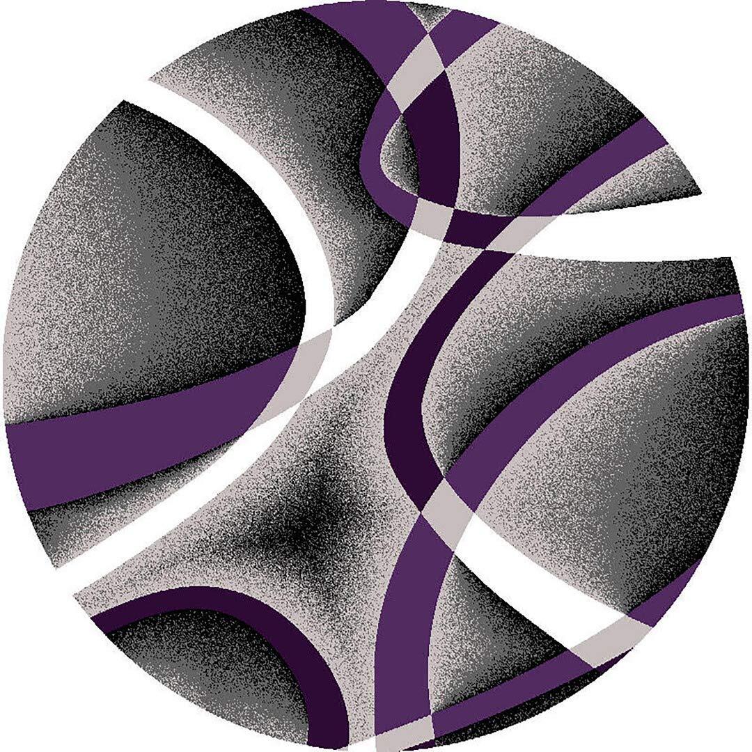 Premium Carved Modern Contemporary Abstract Rug 2305 Purple 6’6”x6’6”Round