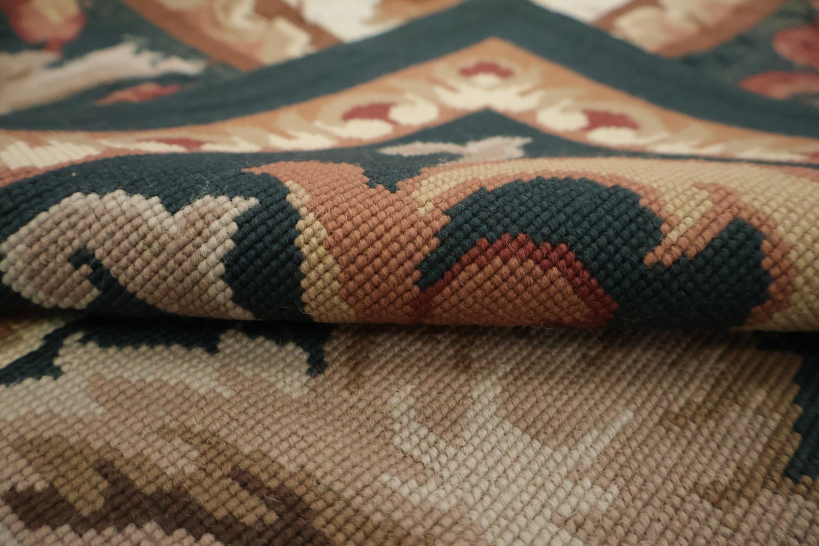 Green Room Size Area Rug 8×10 Needle-Point Aubusson Tapestry Chinese Wool Carpet