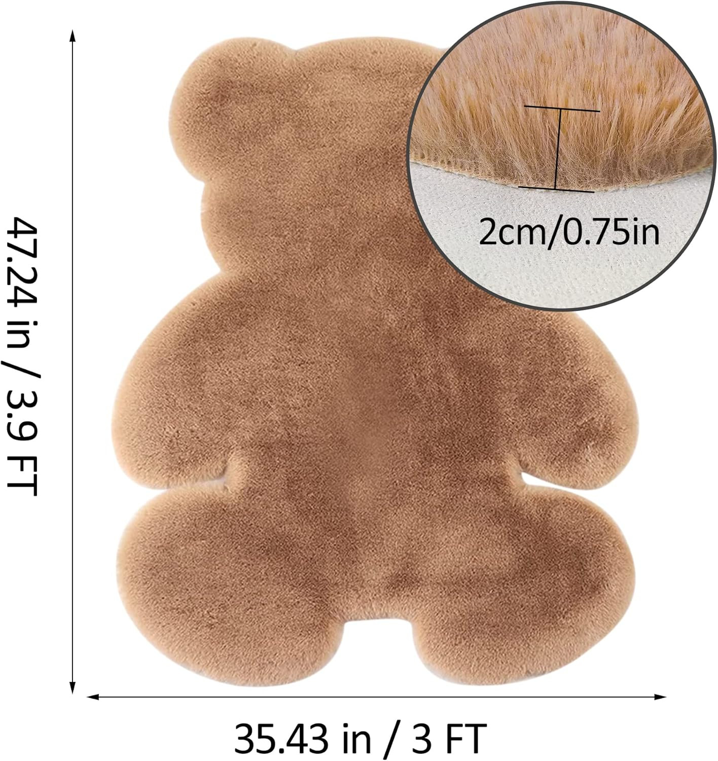 3X3.9Ft Small Bear Shaggy Rug, Soft Fluffy Faux Sheepskin Fur Rug Fuzzy Shag Are