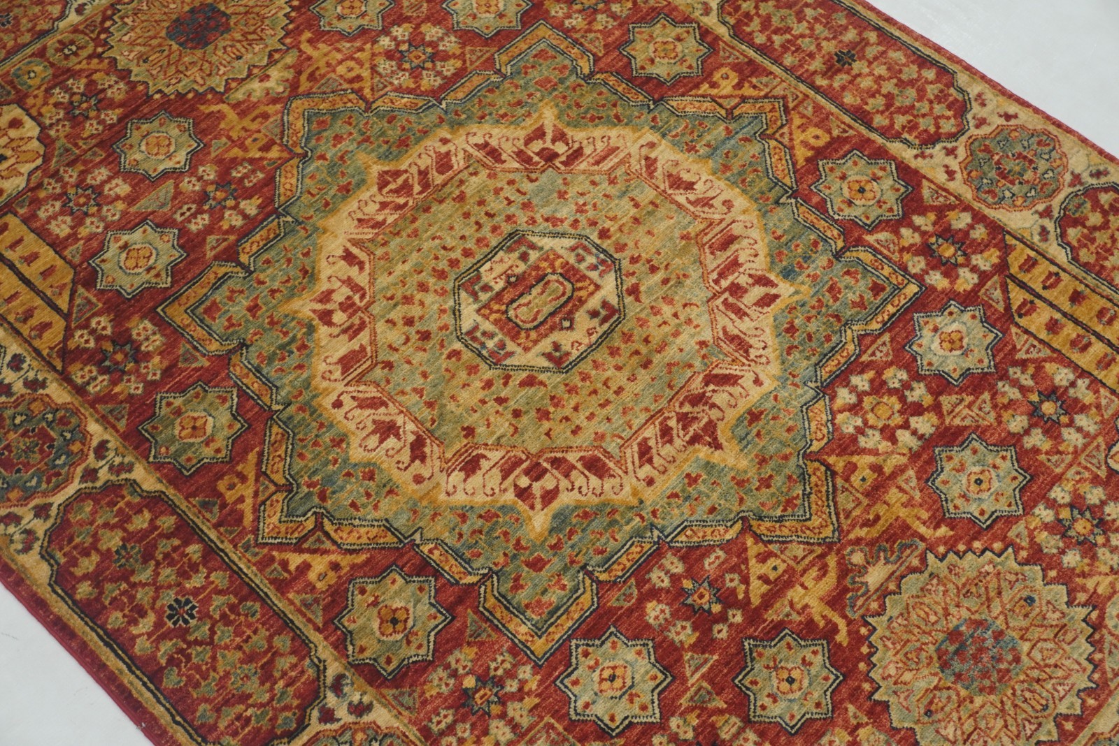 4×5 ft Red Mamluk Afghan Hand Knotted Wool Medallion Area Rug