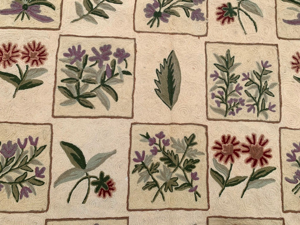Vintage Aubusson Needlepoint Rug 4×6 Ft Butterfly Design Chain Stitch French
