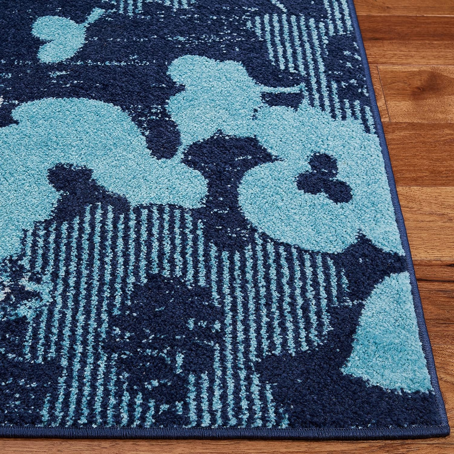 Navy & Aqua Floral Area Rug 8×10 – Non-Shedding, Easy Clean, Adirondack Collecti