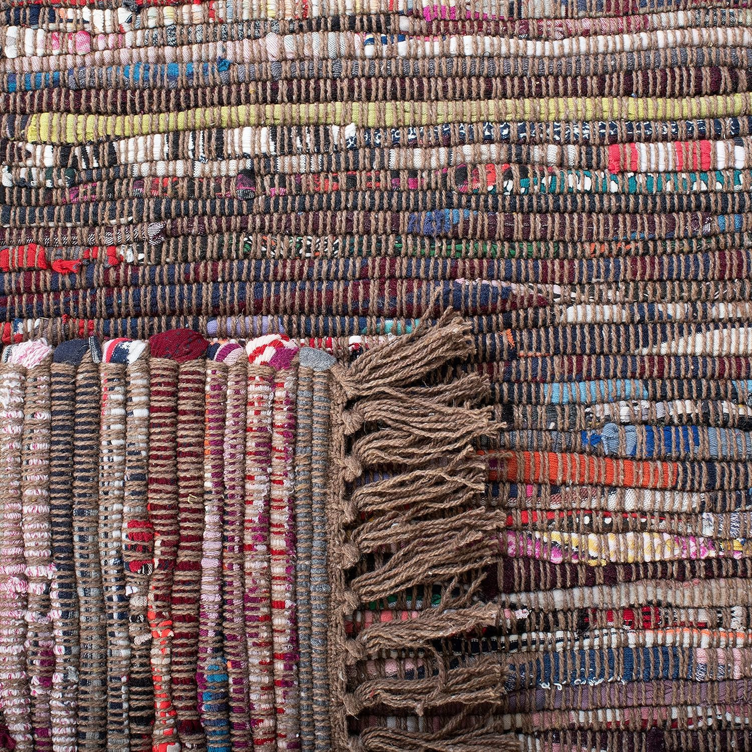 Rag Rug Collection Area Rug – 4′ Square, Rust & Multi, Handmade Boho Stripe Cott