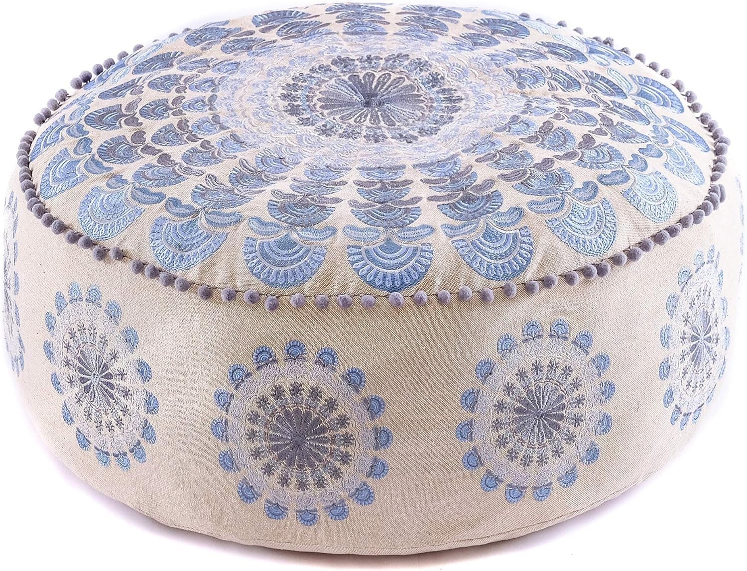 Large Round Floor Pillow Cover Blue Décorative Accent Meditation Cushion Perfect