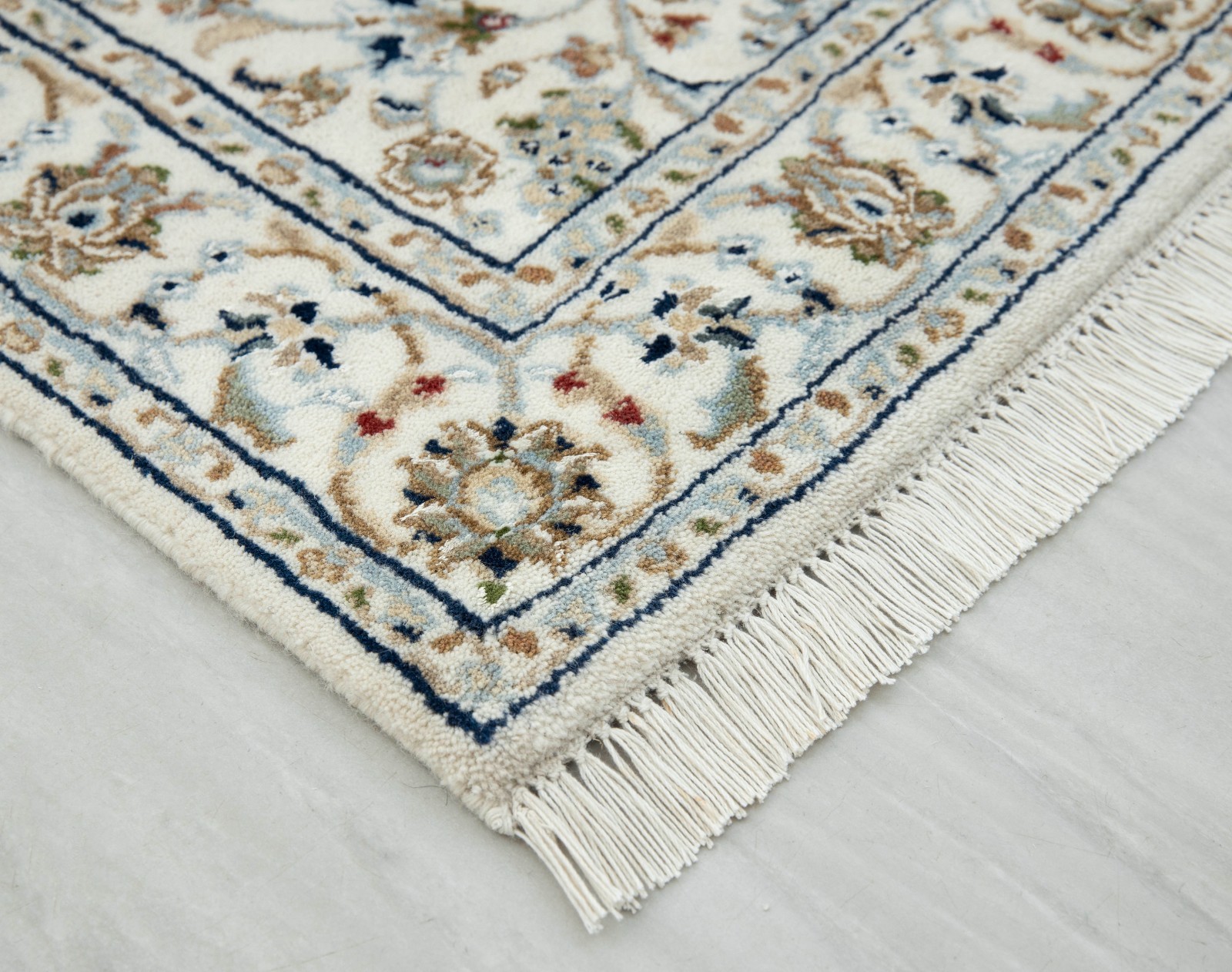 Persiann Nain Ivory Soft Wool & Silk Feel Hand Knotted Runner Rug / Hallway Rug