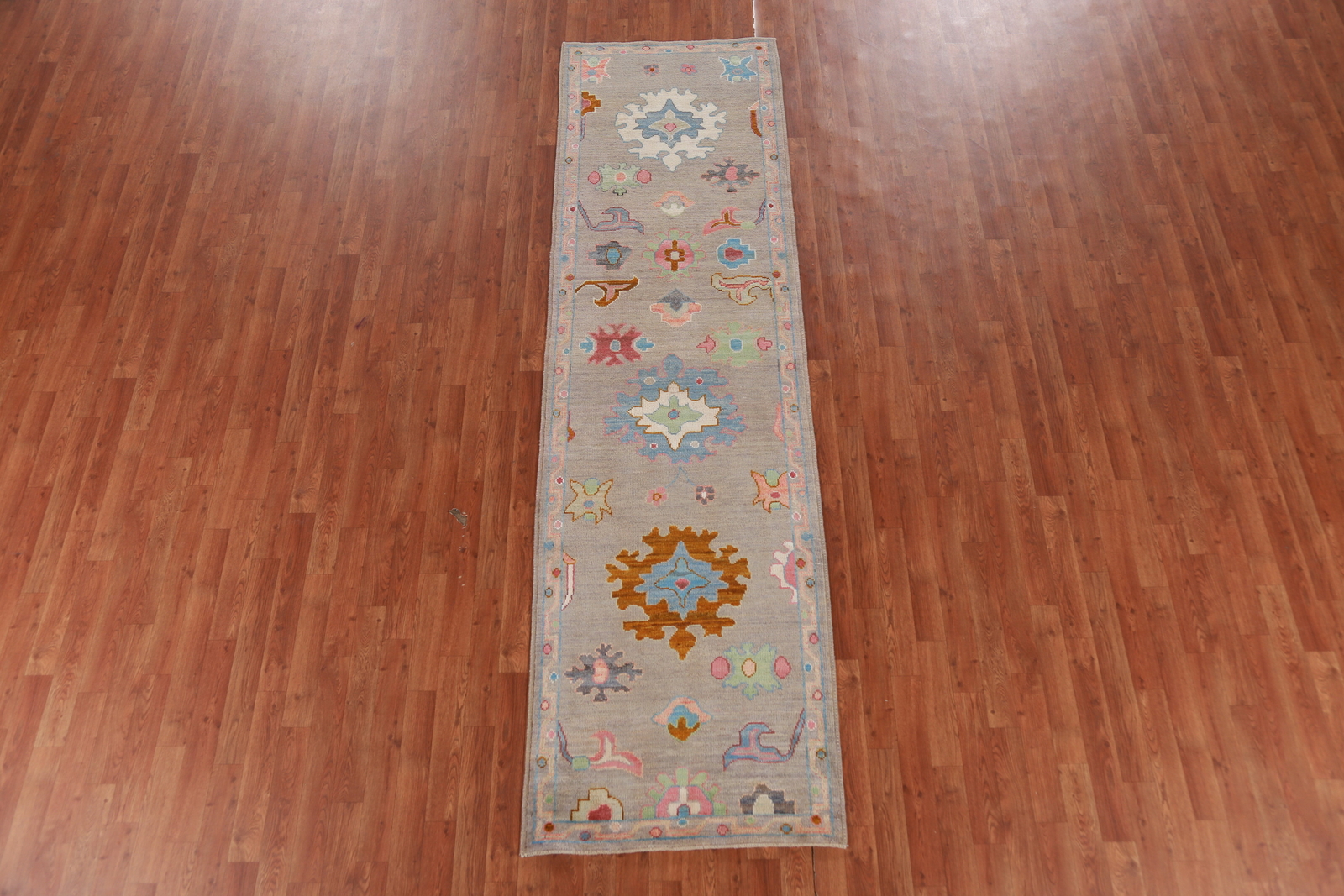 Vegetable Dye Wool Traditional Oushak Turkish Hand-knotted Runner Rug 3×10 ft