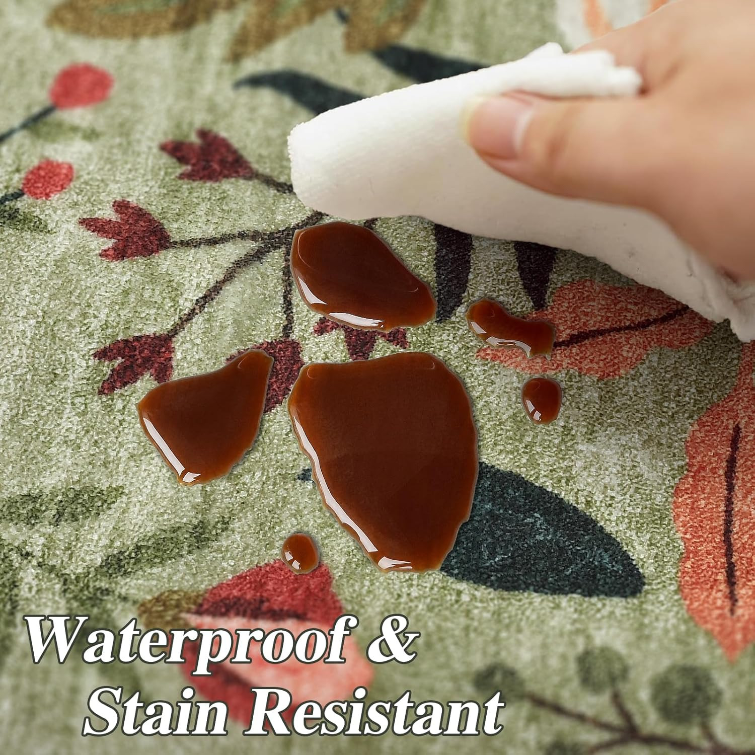 5X7 Washable Area Rug for Living Room, Floral Non-Slip Non-Shedding & Easy Care,