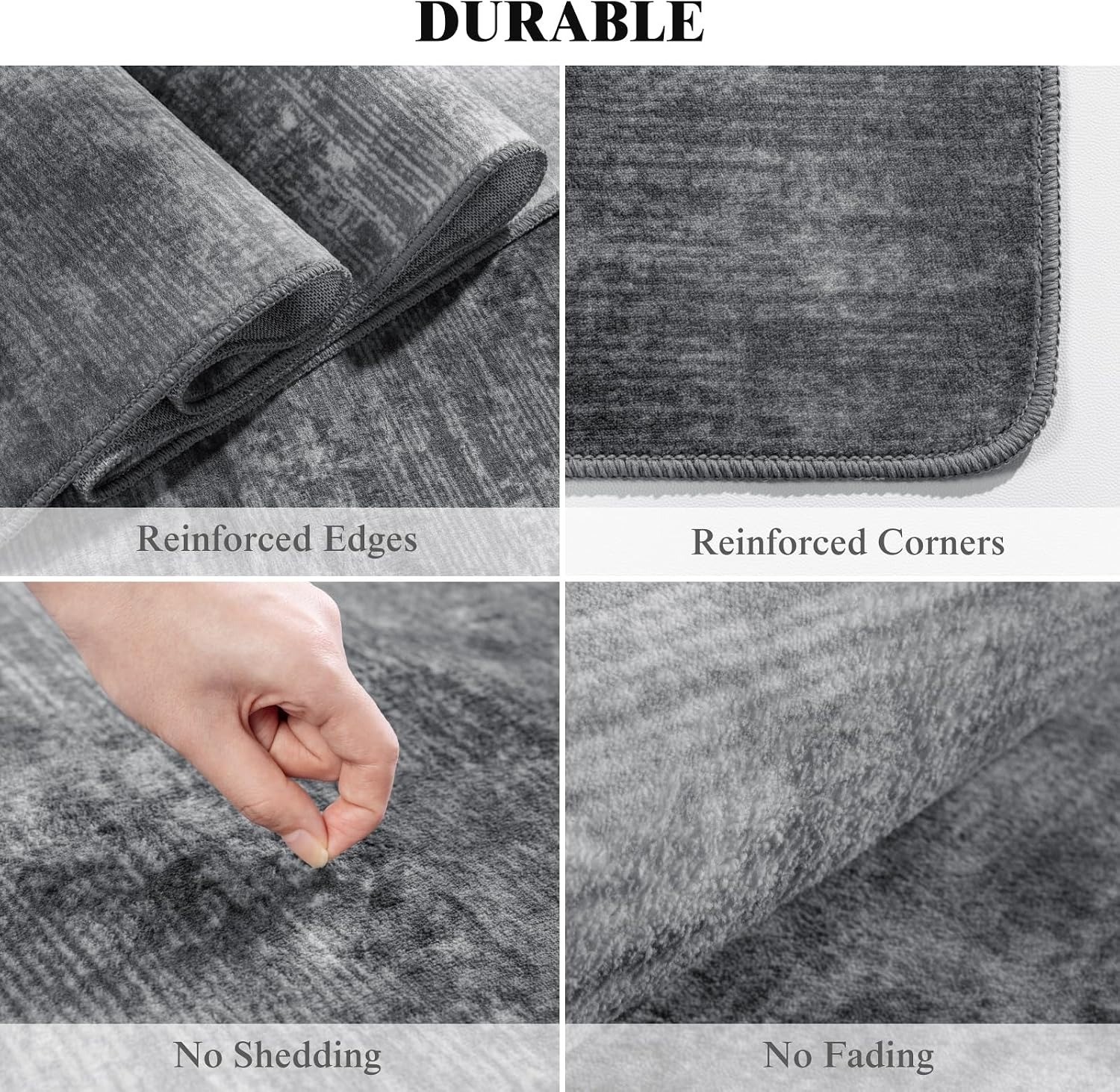 8×10 Washable Thin Vintage Large Gray Area Rug Stain Resistant Non-Slip Backing