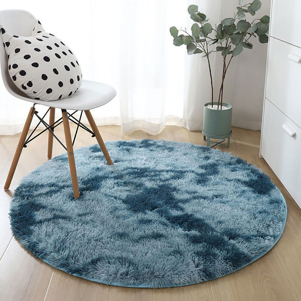 Round Shaggy Area Rug Tie-Dye Carpet Fluffy Floor Mat Anti-Skid Rug Bedroom Home