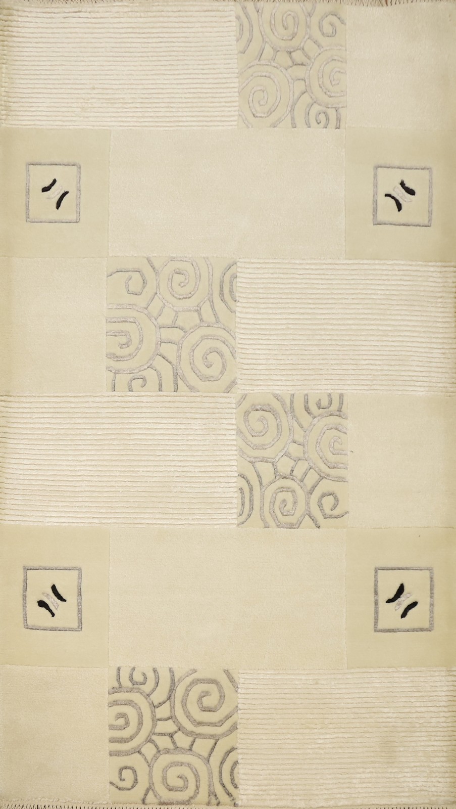 Modern Nepalese Rug 3×5 Handmade Wool/ Silk with Subtle Spiral and Square Design