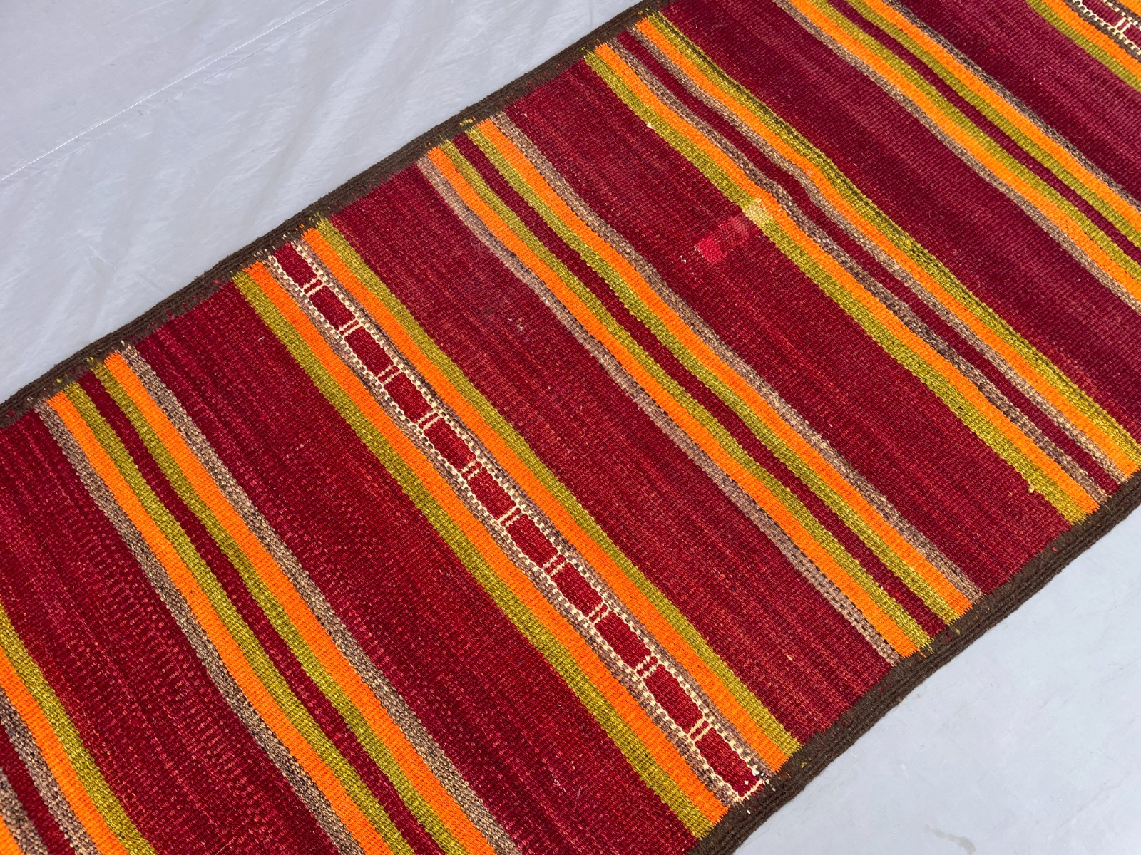 2’4 x 7’10 Ft Rich Red Afghan Kilim Runner Handmade Flatweave Striped Rug Bold