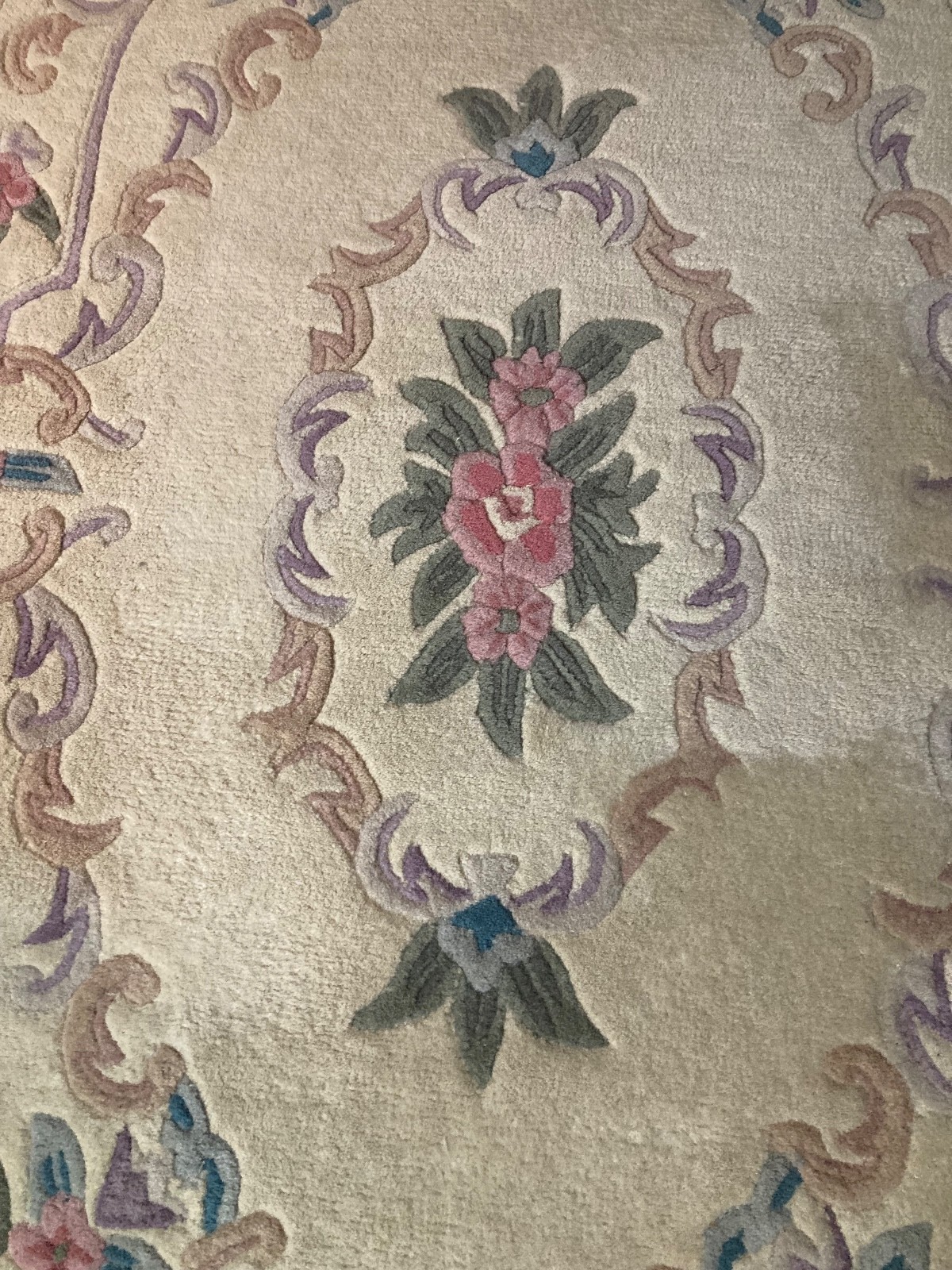 Serena Hand Tufted Aubusson 100%Wool Oval Rug 42”x66”, Ivory Floral & Scrollwork