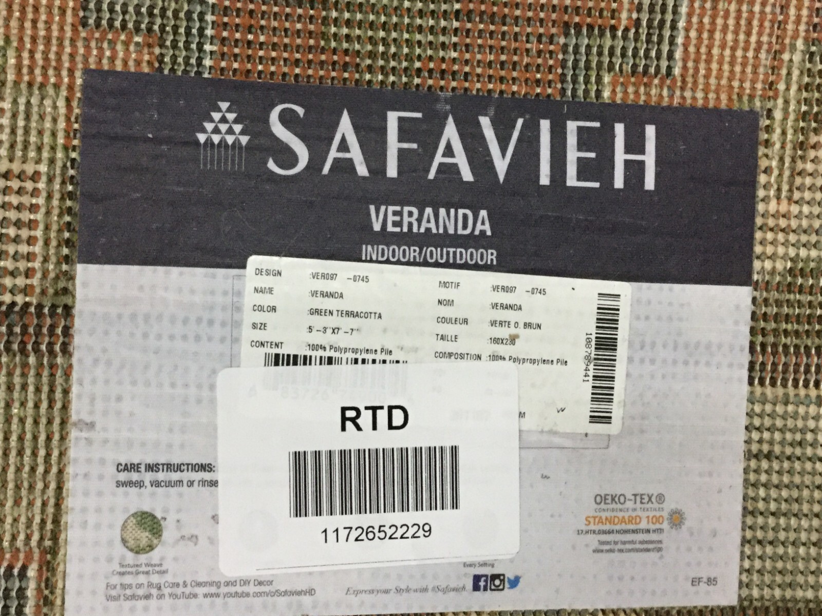 GREEN / TERRAC 5′-3″ X 7′-7″ Hole in Rug Reduced Price 1172652229 VER097-0745-5